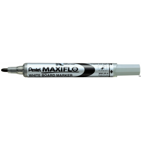 Marker suchościeralny czarny Pentel Maxiflo z tłoczkiem, 4 mm, do tablic białych i ceramicznych, długość linii 1200 m