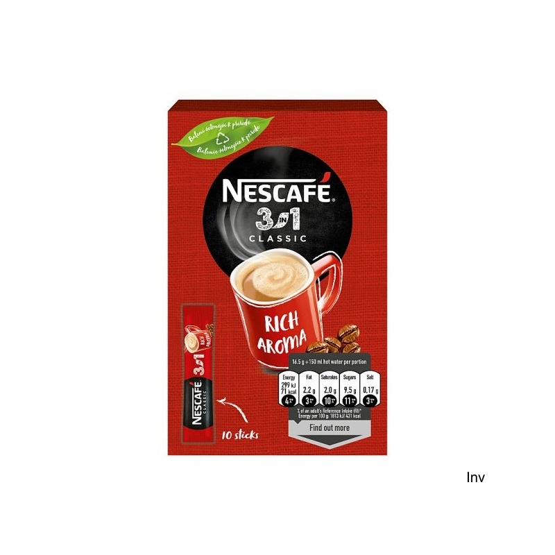 Nescafe Classic Kawa 3w1 rozpuszczalna 10 sztuk po 1,65 g