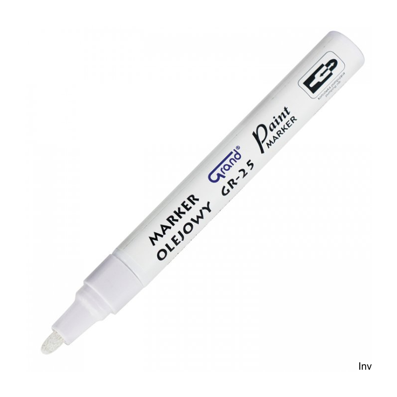 Marker olejowy Grand GR-25, biały, 12 sztuk, wodoodporny, do stali, gumy, drewna, plastiku, szkła, grubość linii 1,8 mm