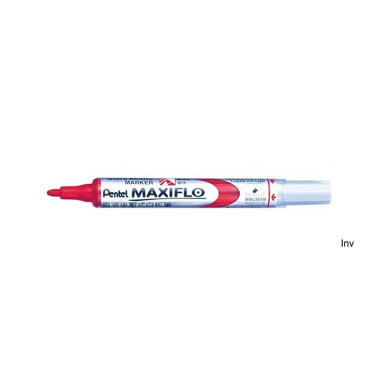 Marker suchościeralny czerwony Pentel MAXIFLO z tłoczkiem 6,0 mm do tablic i papieru, długość linii pisania 1100 m