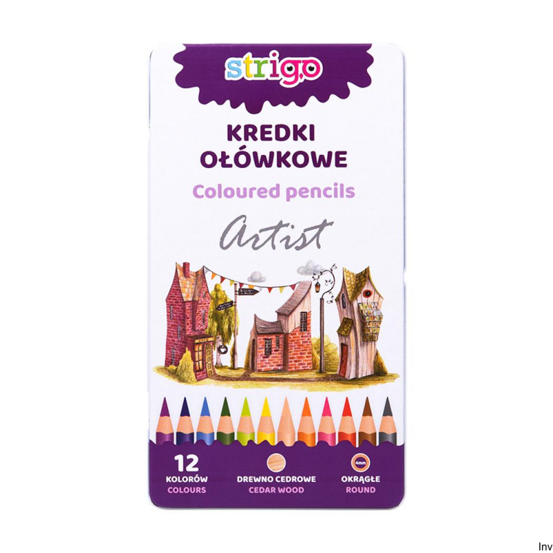 Kredki ołówkowe okrągłe 12 kolorów Strigo ARTIST w metalowym opakowaniu SSC114