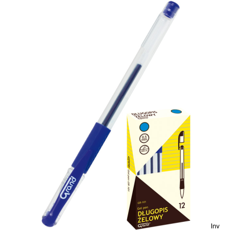Pióro żelowe niebieskie Grand GR-101 (2 sztuki) z wymiennym wkładem, ergonomiczna obudowa, grubość linii 0,5 mm