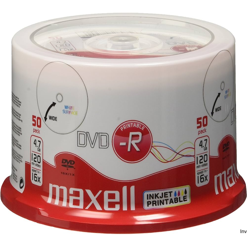 Płyta MAXELL DVD-R 4.7GB 16x PRINTABLE biała (50 sztuk) do nadruku w cake boxie