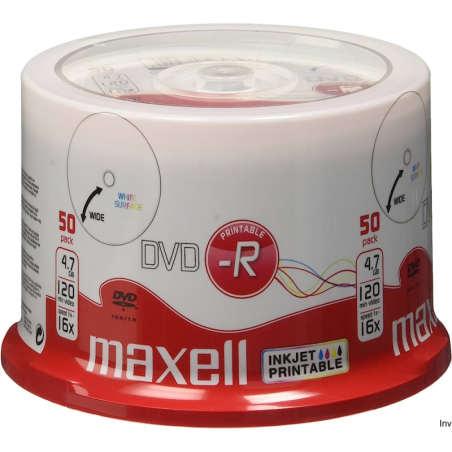 Płyta MAXELL DVD-R 4.7GB 16x PRINTABLE biała (50 sztuk) do nadruku w cake boxie