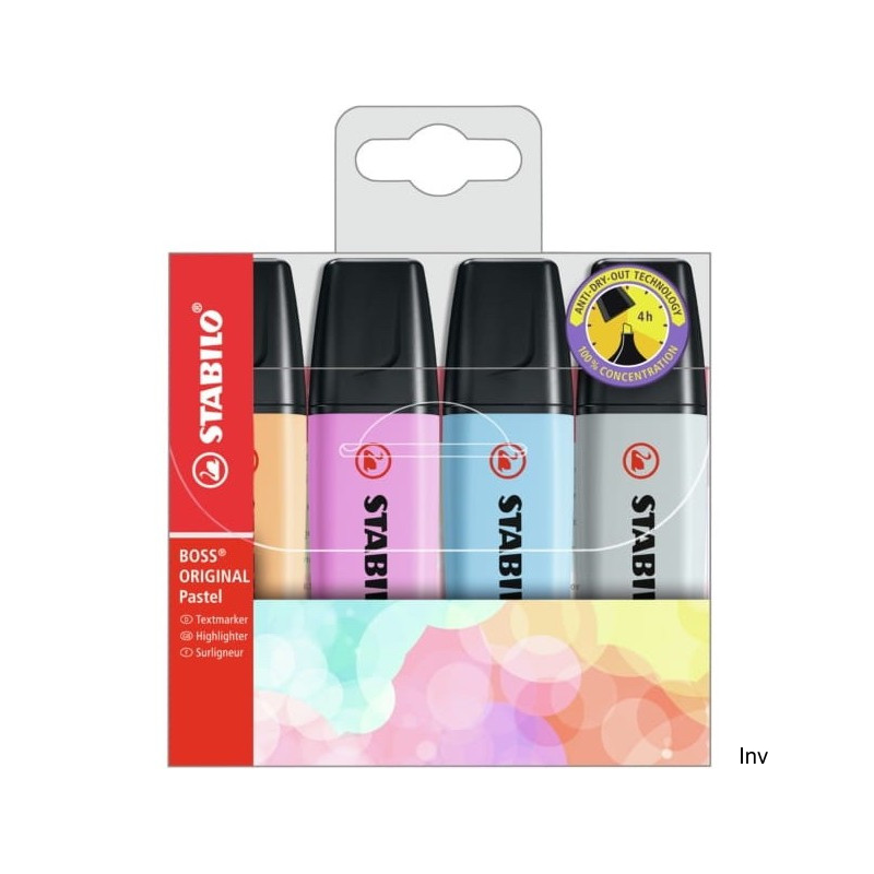 Zakreślacz STABILO BOSS pastel etui 4 sztuki nowe kolory 70/4-4