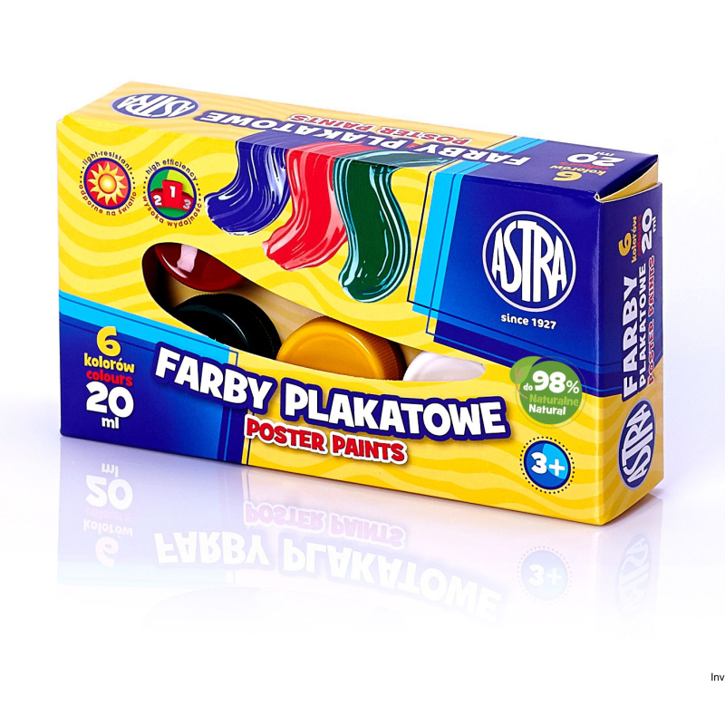 Farby plakatowe Astra 6 kolorów 20 ml do malowania na papier, karton, drewno, ceramikę, kamień