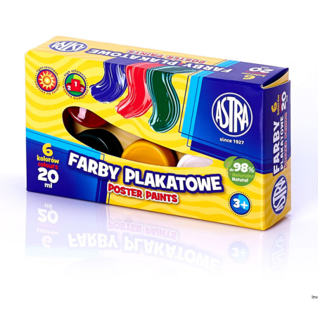Farby plakatowe Astra 6 kolorów 20 ml do malowania na papier, karton, drewno, ceramikę, kamień