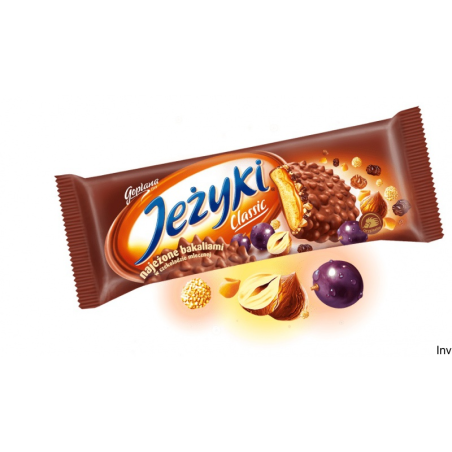 Ciastka Jutrzenka JEŻYKI Classic 140g - kruche herbatniki w mlecznej czekoladzie z orzechami i karmelem
