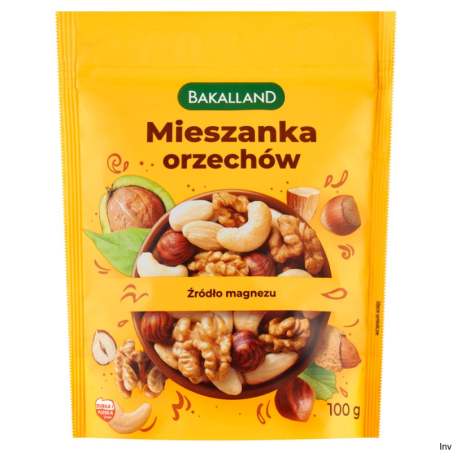 Mieszanka orzechów 100g BAKALLAND - migdały blanszowane, orzechy laskowe, włoskie i nerkowca