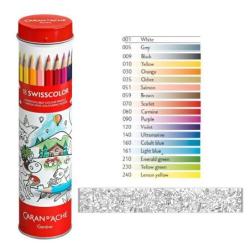 Kredki CARAN D'ACHE Swisscolor, w metalowej tubie, z kolorowanką, 18 szt., mix kolorów