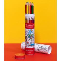 Kredki CARAN D'ACHE Swisscolor, w metalowej tubie, z kolorowanką, 18 szt., mix kolorów