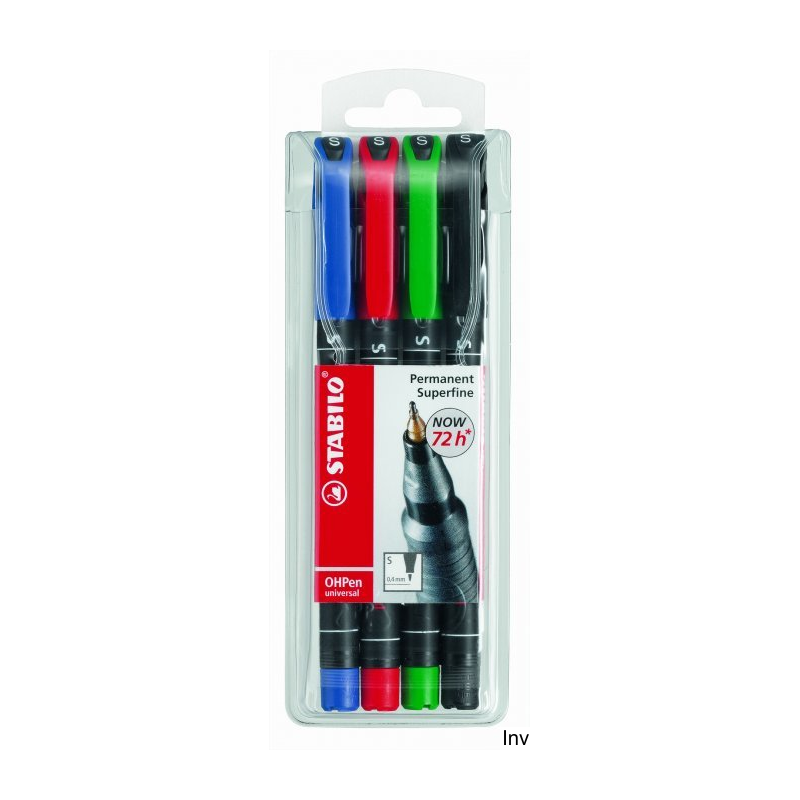 Foliopis Stabilo OHPen niezmywalny 0.4 mm, 4 sztuki w etui