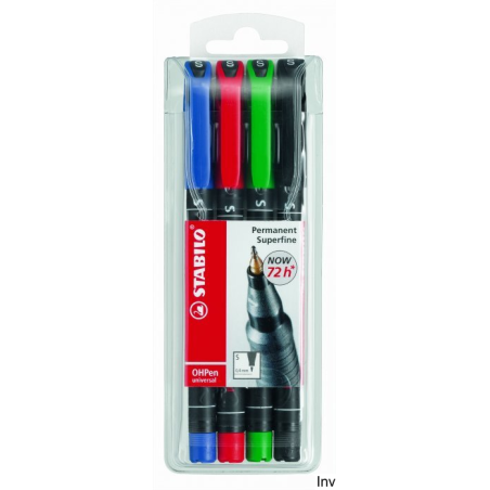 Foliopis Stabilo OHPen niezmywalny 0.4 mm, 4 sztuki w etui