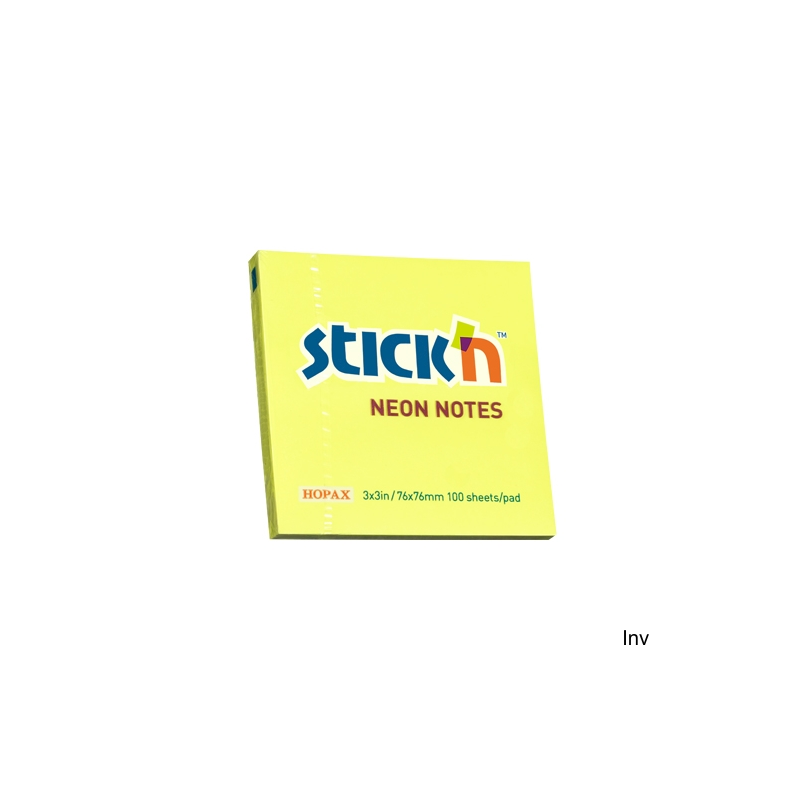 Bloczek samoprzylepny StickN 76x76mm żółty neonowy 100 sztuk