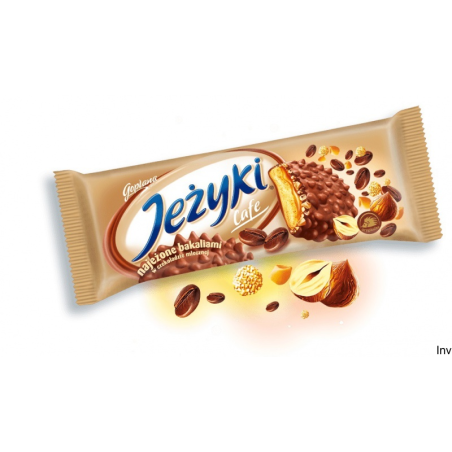 Ciastka Jeżyki Jutrzenka 140g - kruchy herbatnik z karmelowym nadzieniem, orzechami i mleczną czekoladą