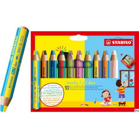 Kredki WOODY 3w1 duo 10 sztuk z temperówką Stabilo 882/10-2