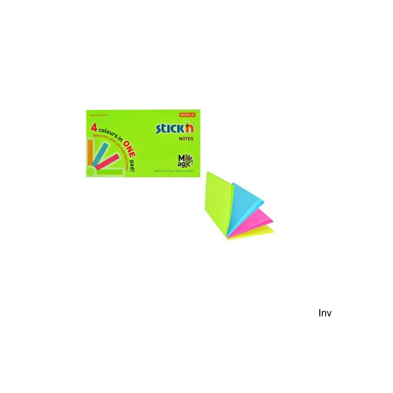 Bloczek samoprzylepny StickN MAGIC PAD 76x127 mm neon mix, 100 kartek