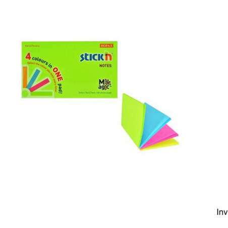 Bloczek samoprzylepny StickN MAGIC PAD 76x127 mm neon mix, 100 kartek