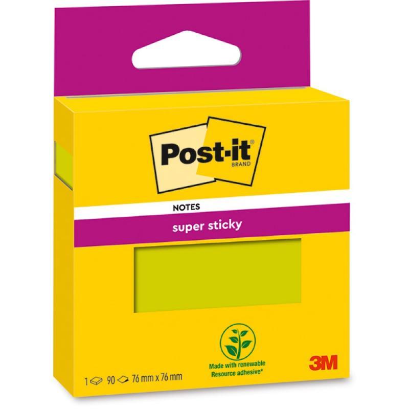 Karteczki samoprzylepne Post-it Super Sticky, 76x76 mm, 90 sztuk, neonowe żółte