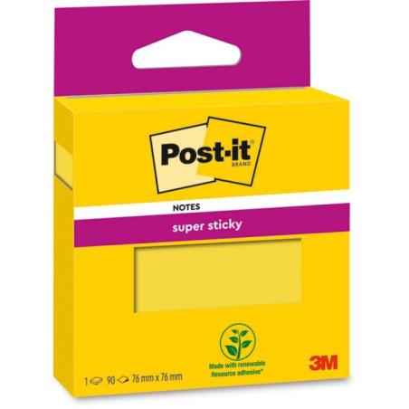 Karteczki samoprzylepne Post-it Super Sticky, 76x76 mm, 90 sztuk, żółte