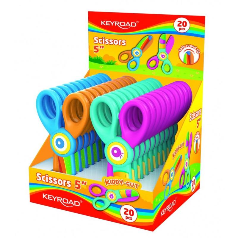 PAKIET Nożyczki szkolne KEYROAD, 5", Kiddy-cut, plastikowe, pakowane na displayu, mix kolorów