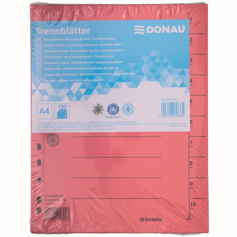 PAKIET Przekładka DONAU, karton, A4, 235x300mm, 1-10, 1 karta, czerwona
