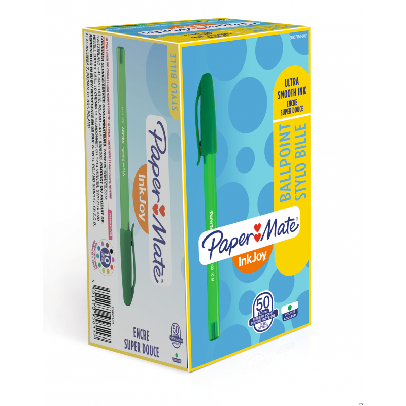Długopis Paper Mate INKJOY 100 CAP M zielony z zatyczką, 1 mm końcówka, gładkie pisanie