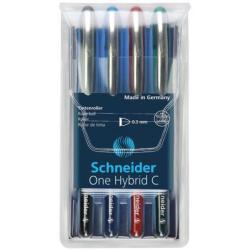 Pióro kulkowe Schneider ONE Hybrid C 0,3 mm, 4 szt., pudełko z zawieszką, mix kolorów