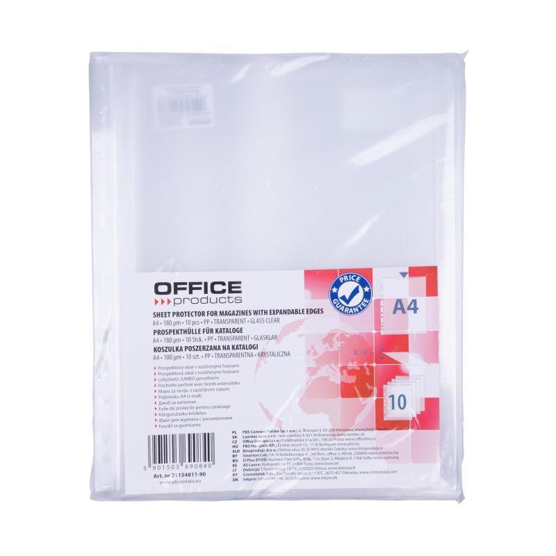PAKIET Koszulki na katalogi OFFICE PRODUCTS, poszerzana, PP, A4, krystal, 180mikr.