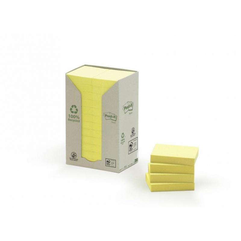Karteczki samoprzylepne POST-IT Recycled Notes (653-1T), 38x51mm, 24x100 kart., żółty