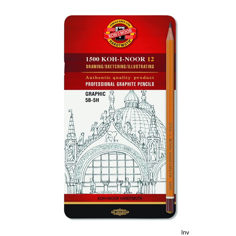Ołówek grafitowy Koh-i-noor 1502/III 5B-5H zestaw 12 sztuk w metalowym etui