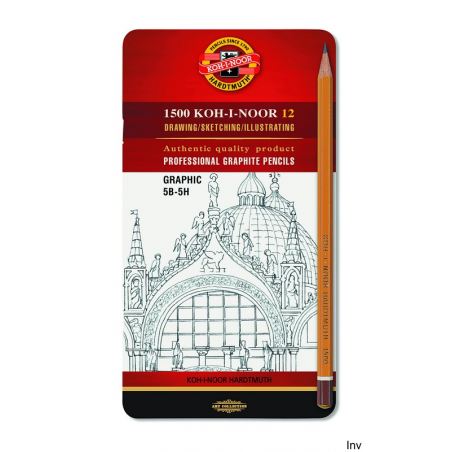 Ołówek grafitowy Koh-i-noor 1502/III 5B-5H zestaw 12 sztuk w metalowym etui