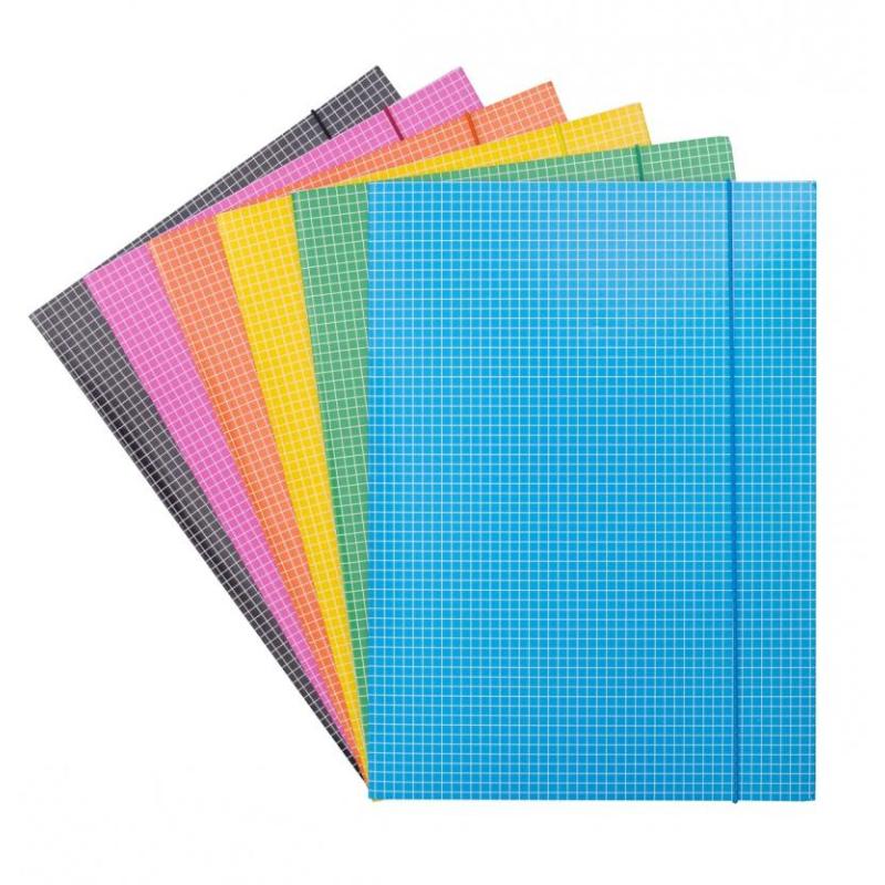 Teczka z gumką DONAU, karton, A4, 400gsm, 3-skrz., mix kolorów w kratę