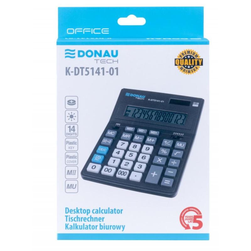 Kalkulator biurowy DONAU TECH OFFICE, CI-CDB1401BK, 14-cyfr. wyświetlacz, wym. 201x155x35mm, czarny