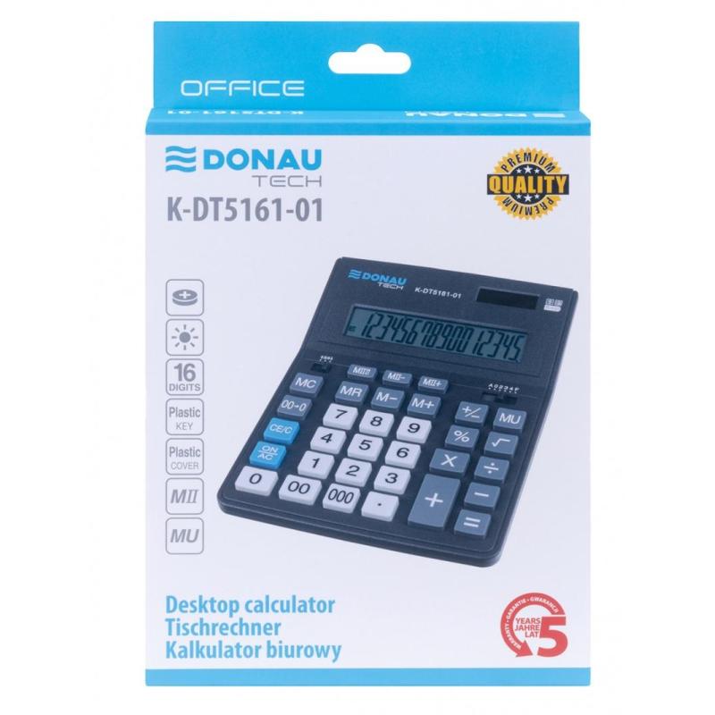 Kalkulator biurowy DONAU TECH OFFICE, CI-CDB1601BK, 16-cyfr. wyświetlacz, wym. 201x155x35mm, czarny