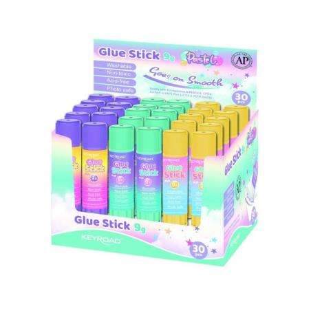 PAKIET Klej w sztyfcie KEYROAD Pastel, PVP, 9g, kolorowy, display