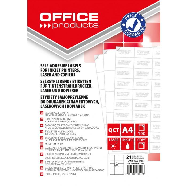 Etykiety OFFICE PRODUCTS, 70x42,3mm, białe, 100 ark.