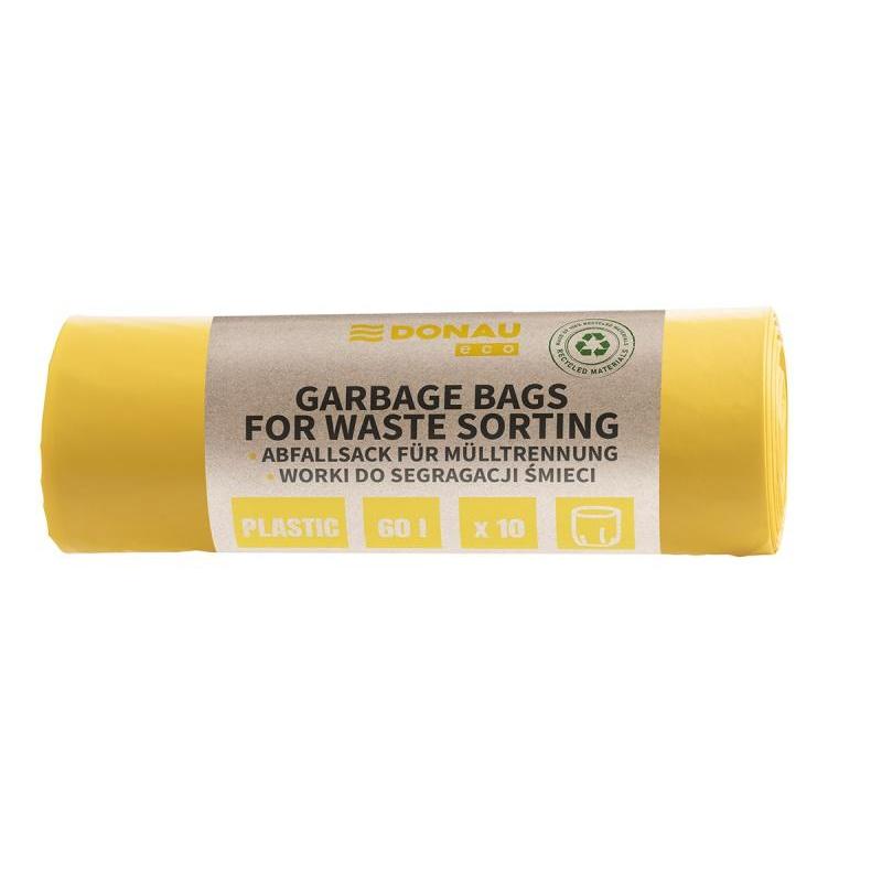 Worki na śmieci DONAU ECO, do segregacji plastiku, 60l, 10 szt., żółte