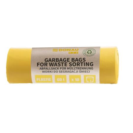 Worki na śmieci DONAU ECO, do segregacji plastiku, 60l, 10 szt., żółte