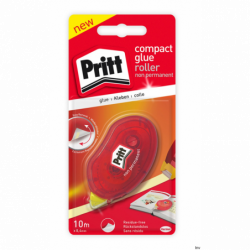 Klej w taśmie Pritt Roller Compact non-permanent 8,4mm x 10m, do papieru i kartonu, z recyklingowanego plastiku