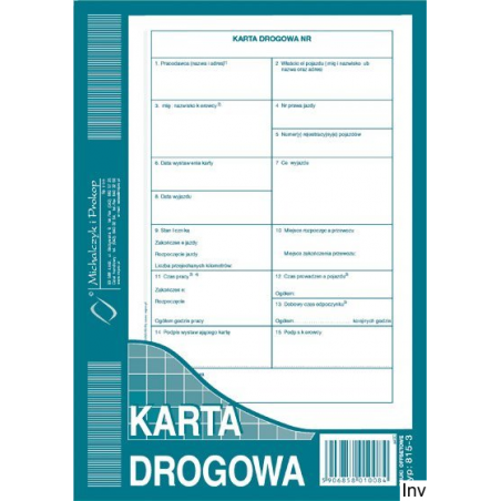 Karta Drogowa A5 815-3 Michalczyk i Prokop do dokumentacji transportowej