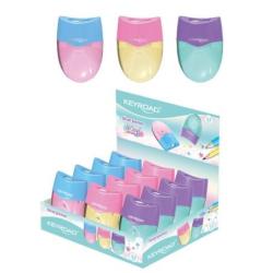 Temperówka KEYROAD Wave, plastikowa, podwójna, z pojemnikiem, pakowane na displayu, mix kolorów pastelowych
