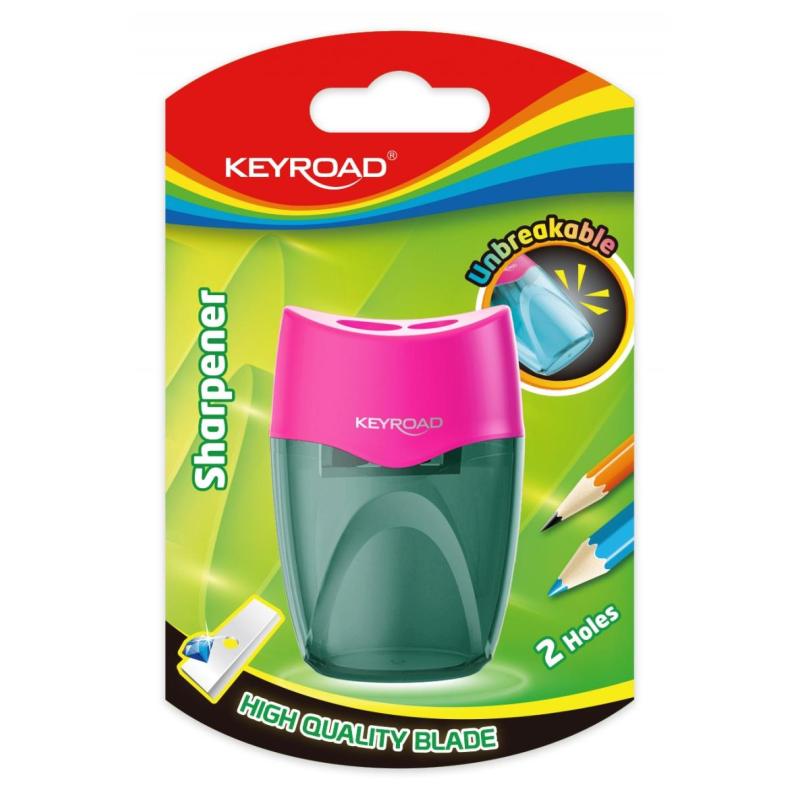 Temperówka plastikowa KEYROAD, nietłukąca, podwójna, z pojemnikiem, blister, mix kolorów