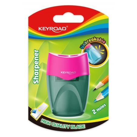 Temperówka plastikowa KEYROAD, nietłukąca, podwójna, z pojemnikiem, blister, mix kolorów