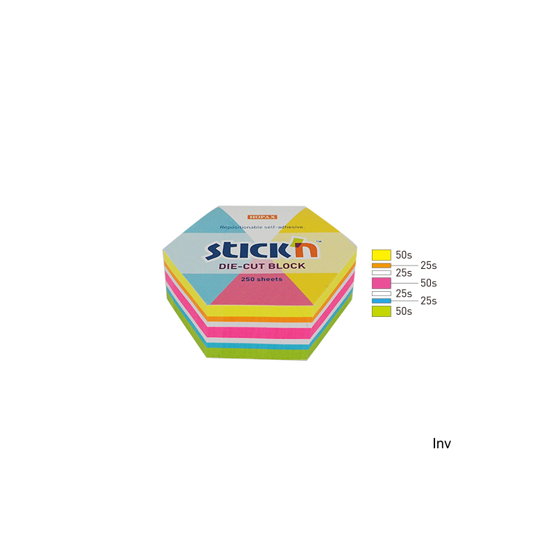 Notes sześciokątne StickN, 61x70 mm, mix 5 kolorów neonowych i białych, 250 kartek