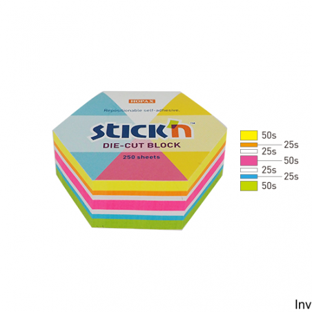 Notes sześciokątne StickN, 61x70 mm, mix 5 kolorów neonowych i białych, 250 kartek