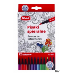 Flamastry szkolne Toma 12 kolorów spieralne cienka końcówka mix TO-591