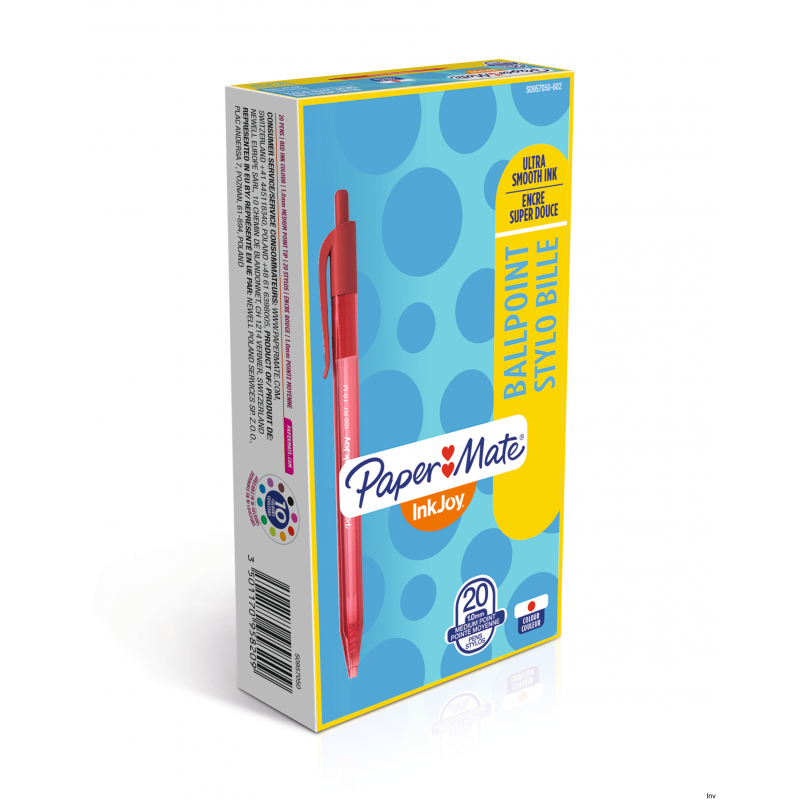 Długopis automatyczny Paper Mate InkJoy 100RT M czerwony 1 mm, ergonomiczna obudowa, tusz niebieski