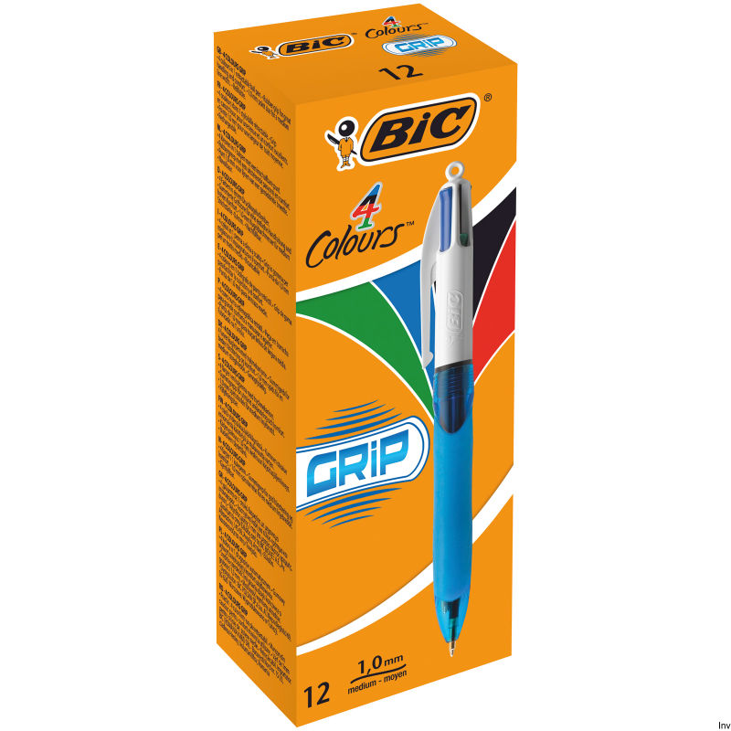 Długopis BIC 4 Colours Grip, 4 kolory, atrament wodoodporny, szybkoschnący