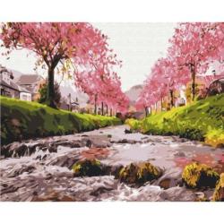 Malowanie po numerach BRUSHME, 40x50 cm, rzeka przy sakurze, 1 szt.